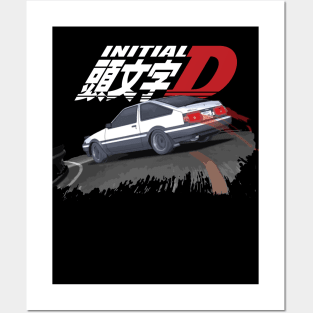 Initial D  AE86 - JDM Mountain Downhill Night Ride Drift Racing Takumi Fujiwara Posters and Art